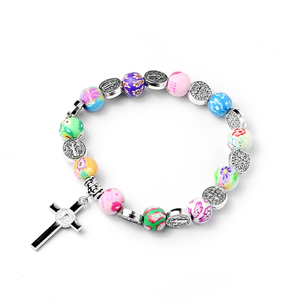 Vente en gros de perles croisées en argile douce colorées populaires Bracelet de baptême Accessoires de bracelet religieux à boucle unique - Product Image 5
