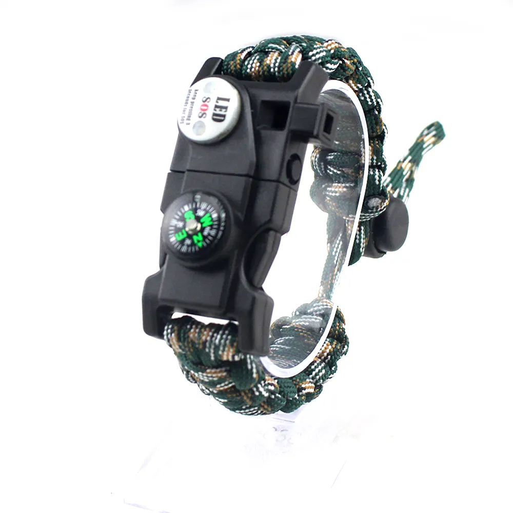 Braccialetto regolabile con luce a LED per arrampicata all'aperto all'ingrosso, accessori per Edc braccialetto di sopravvivenza con bussola staccabile