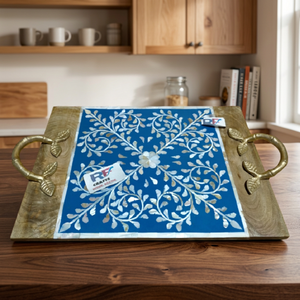 Bandeja para servir con incrustaciones de hueso acrílico hecha a mano de alta calidad, resina azul con forma rectangular única, tamaño personalizado para restaurante de Hotel - Product Image 1