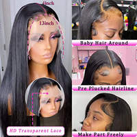 Pelucas de Cabello Humano con Frente de Encaje Transparente HD 13x6, Cabello Brasileño con Cutícula Alineada, 250% de Densidad, 40 Pulgadas, Liso Extremo, para Mujeres Negras