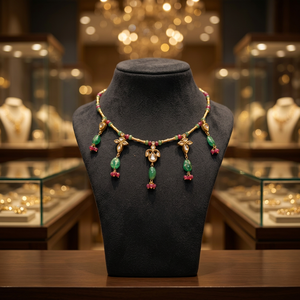 Exquisite Maharani Rani Kanari 22K Solid Gold Ethnic Wedding <b>Necklace</b> Includes Matching Earrings - Product Image 3
