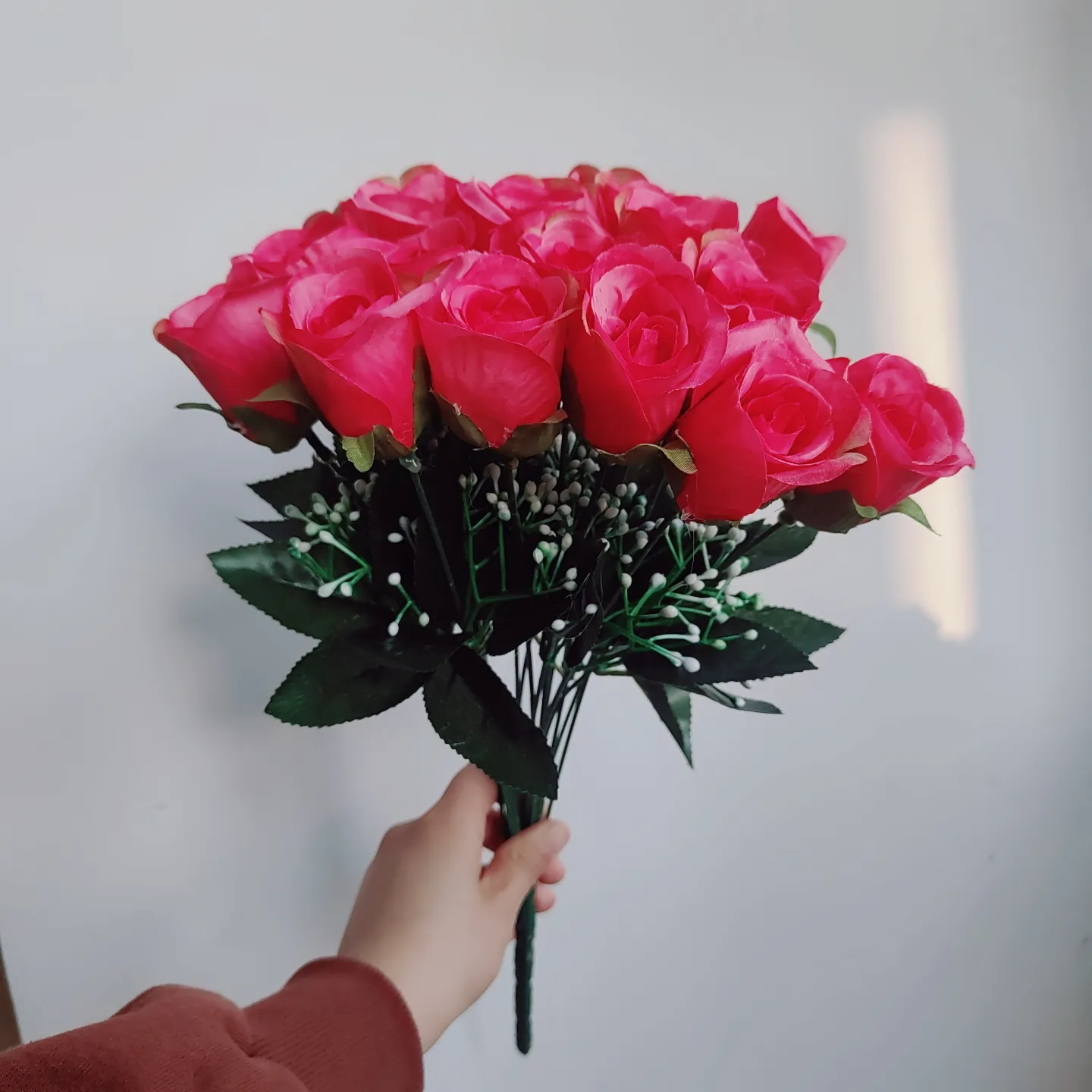 Giá bán buôn 18 đầu Bó hoa hồng đào màu bó hoa nhân tạo Rose Bouquet cho hoa trang trí