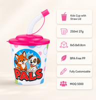 Gobelet d'eau réutilisable DACHENG 3D lenticulaire en PP de 9 oz, écologique, sans BPA, avec bouchon et paille pour enfants, randonnée, camping