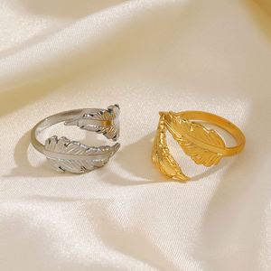 Anillo de Pluma Popular, Ajustable, para Mujer, Anillos de Lujo Elegantes y Modernos, Joyería de Acero Inoxidable - Product Image 1