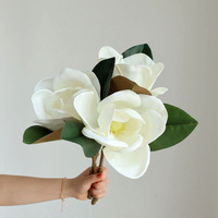Fleur artificielle haut de gamme en soie gelée douce, à tête unique, grand modèle, effet magnolia blanc simulé, avec revêtement tactile et technique de gaufrage en relief