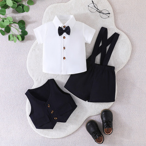 Ensembles de vêtements d'été pour bébés garçons, vente en gros, coton biologique, manches courtes, séchage rapide, respirant, ensemble trois pièces, nouveau-né - Product Image 1