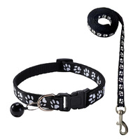 Ensemble élégant et écologique : laisse réglable à motif patte de chien + collier pour chat à libération rapide avec clochette - 12 options de couleurs pour la mode animale