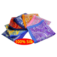 Sapu Tangan Pria Sutra 100% Berkualitas Tinggi dengan Pola Logo Kustom, Motif Paisley Klasik untuk Jas Pria