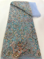 Tissu en dentelle perlée de luxe NI.AI, tissu en tulle à sequins, magnifique dentelle en filet pour robe de mariée ou de soirée