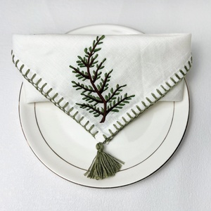 Personalized Custom Embroidered Patterns Monogram Flax Pure Wheat Tassels <b>Table</b> Placemat <b>Cloth</b> 100% <b>Linen</b> Napkins - Product Image 4