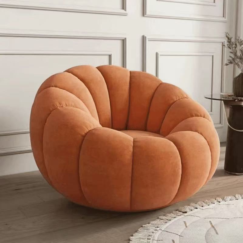 Orange tech velvet single sofa rotatable