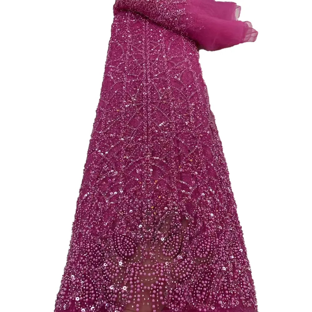 Tela de encaje con cuentas hecha a mano de lujo, vestido de novia de alta calidad con cuentas pesadas, bordado de lentejuelas, tela de encaje nupcial 2024 Vestidos