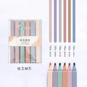 Wholesale 6pcs/set light color and eye protection highlighter marker pen with soft head for DIY making and stationery suppliers