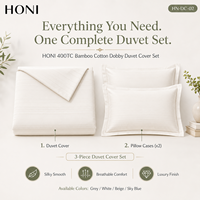 HONI Offre Spéciale – Parure de Lit 3-en-1 en Coton Bambou Respirant Style Luxe pour Lit Queen Size – Housse de Couette et Taies d'Oreiller
