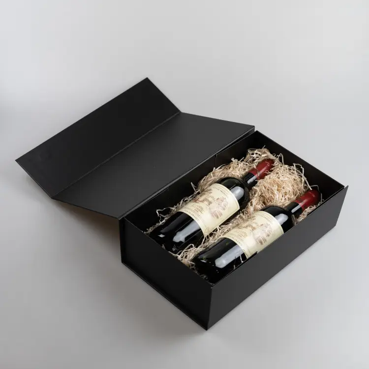 Wholesale custom logo hard cardboard wine champagne whisky packaging red wine bottle Folding gift box magnetic sealing wine box