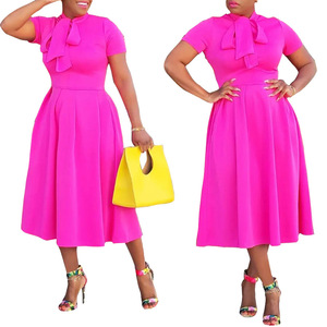Abito da <span class=keywords><strong>Donna</strong></span> S-3XL con Volant, Elegante per Ufficio, Classico e Modesto, Rosa e Blu Navy, per Lavoro, Autunno ed Estate, Vestiti e Outfit - Product Image 1