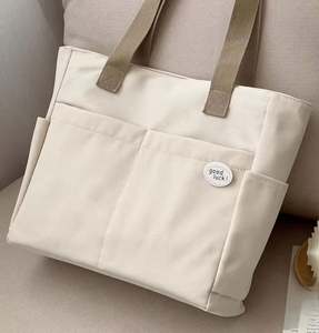 กระเป๋าผ้าแคนวาสใช้ซ้ำได้ทุกวันดีไซน์มีกระเป๋าด้านนอกสองช่องมีซิปปิดและใช้ซ้ำได้ - Product Image 5