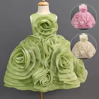 2-13T פרח חתונה שמלות ילדי טוטו באיכות גבוהה O-צוואר גדול פרח נסיכת ארוך בגדים
