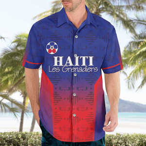 Chemise Hawaïenne Décontractée pour Homme, Motif Football Personnalisé Haïti, Cardigan d'Été pour Fans de l'Équipe Haïtienne de Football Coupe du Monde 2026 - Product Image 2