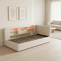 Canapé-lit d'angle moderne Willsoon de style européen, rembourré, avec éclairage LED et rangement, lit de jour écologique pour chambre à coucher
