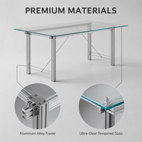Table de conférence, table à manger, bureau design, structure en aluminium moderne industrielle, verre trempé