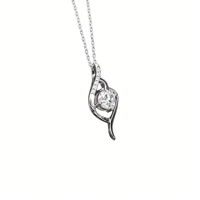 Collier Pendentif Classique pour Femme en Argent 925 Plaqué Rhodium avec Diamant Taille Ronde Brillante Sertissage Griffe Design Goutte d'Eau Chaîne à Maillons