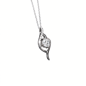Collier Pendentif Classique pour Femme en Argent 925 Plaqué Rhodium avec Diamant Taille Ronde Brillante Sertissage Griffe Design Goutte d'Eau Chaîne à Maillons - Product Image 2