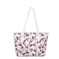 Ensemble de 2 sacs fourre-tout à imprimé cerise pour femmes, sac à main à bandoulière de grande capacité, sac de shopping décontracté mignon avec petite pochette