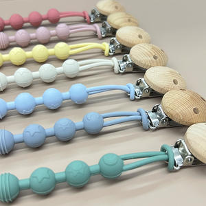 Clip de cadena de chupete de madera para bebé, soporte para recién nacido, cuentas coloridas de silicona antideslizante, clips para chupetes infantiles, dentición - Product Image 3