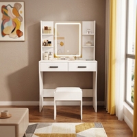 Commode de chambre américaine avec éclairage LED, petite table de maquillage familiale avec miroir et panneau de tiroirs, vente en gros transfrontalière