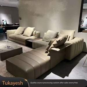 أرضية فاخرة مسطحة على شكل حرف L مقطعية زاوية أنيقة أثاث غرفة معيشة كبير للفنادق جلد طبيعي حضري - Product Image 5