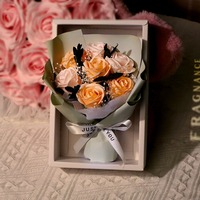 Mini bouquet de saison des diplômes, arrangement de fleurs en savon rose bleu glacé en 7 pièces, fleurs séchées ciel étoilé, cadeau