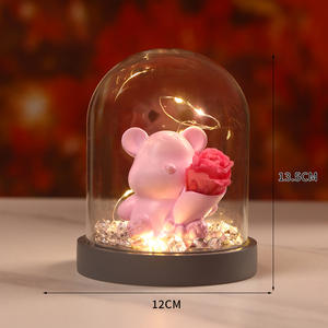 Rosa seca preservada en vidrio Luces LED Oso 100% Rosa eterna natural Ecológico Hecho a mano Día de San Valentín Regalo de Año Nuevo - Product Image 5