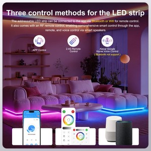 <span class=keywords><strong>Kit</strong></span> de bande lumineuse <span class=keywords><strong>LED</strong></span> COB RGBCCT adressable intelligente 5m 10m 15m, contrôle par application WiFi, <span class=keywords><strong>ruban</strong></span> lumineux flexible pour la décoration de la pièce - Product Image 1