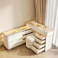 Nouvelle Commode Moderne en Bois avec Miroir Lumineux, Grande Capacité de Rangement, Table de Maquillage, Meuble de Chambre d'Hôtel de Haute Qualité