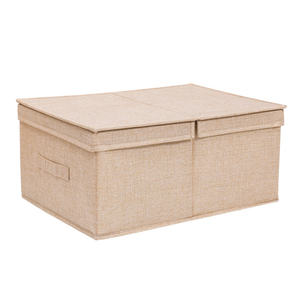 Grands bacs de rangement pliables pour placard en lin avec poignées Boîte de rangement en tissu avec couvercle - Product Image 4