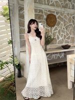 Robe longue en dentelle pour femme, style estival, haut de gamme, broderie élégante, idéale pour les vacances à la plage