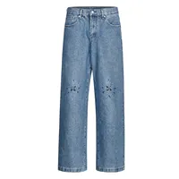 Pantalon large décontracté et tendance pour homme avec strass et décoration étoile au genou