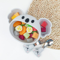 Bol d'alimentation pour bébé en silicone en forme de koala mignon avec compartiments et couverts assortis, outils de cuisine pour le sevrage des tout-petits, vente en gros OEM