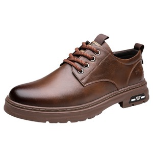 Chaussures décontractées en cuir pour hommes, bout rond, à lacets, semelle extérieure en caoutchouc amortie, couleur unie - Product Image 5