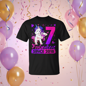 T-shirt licorne pour le 7e anniversaire des filles, fabuleux depuis 2018, chemise de fête - Product Image 3