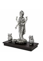 Statue religieuse hindoue artisanale de la déesse Lakshmi en forme de hibou, plaquée argent et or 24 carats, pour mariage, Diwali, anniversaire, Puja, temple domestique