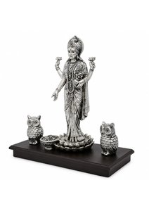 Silver Plated Goddess Lakshmi Idol with Owl Hindu Religious Statue for Diwali Puja Home Temple Decor Gifting Festival Item - Product Image 6