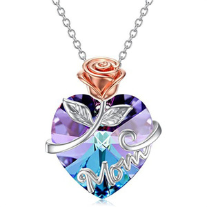 Collar con colgante de corazón de flor rosa para madre/<span class=keywords><strong>abuela</strong></span>/esposa, joyería de cristal, mejores regalos para el día de la madre - Product Image 1