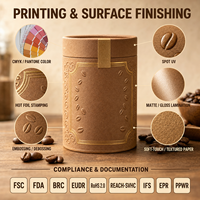 Caja de Cilindro Biodegradable para Empaque de Café en Tubo de Papel Kraft Personalizado OEM con Revestimiento de Papel de Aluminio, Certificación FSC, FDA y BRC