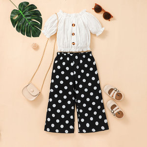Kid Girl <b>2</b>-<b>Piece</b> Summer Clothing <b>Set</b> Worsted Fabric 100% Cotton England Style Breathable Fashion Wear - Product Image 1