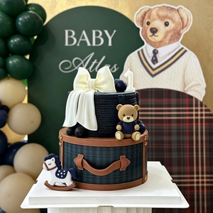 Decorazione per <span class=keywords><strong>Torta</strong></span> a Forma di Orsacchiotto in Maglione Blu Scuro Stile Britannico, Topper per <span class=keywords><strong>Torta</strong></span> di <span class=keywords><strong>Compleanno</strong></span> per Bambini - Product Image 3
