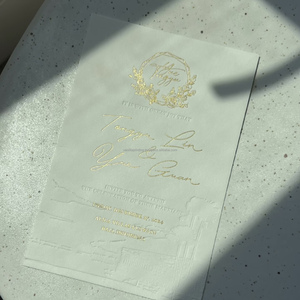 Carte d'invitation de mariage classique de luxe, logo personnalisé, design élégant en relief, taille et couleur personnalisées, impression typographique, papier fantaisie - Product Image 2
