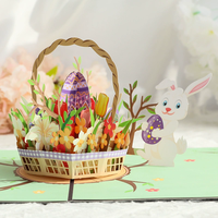 Tarjeta de felicitación tridimensional huevo de Pascua conejito creativo papel hecho a mano tallado bendición de Acción de Gracias Tarjeta de mensaje