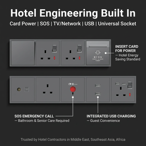 <span class=keywords><strong>Prise</strong></span> murale modulaire sans vis <span class=keywords><strong>avec</strong></span> double USB 13A 45A, interrupteur à carte, variateur SOS, plaque murale multifonctionnelle pour hôtel CE BS1363 - Product Image 2